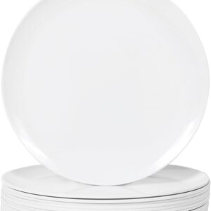 Melamine Dinner Plates 12 pcs Plates 9 inch Melamine Dinner Plates Round White Durable Dishes, Serving Plate for Cake, Bread, Salad, Snack, Dessert Plates Set