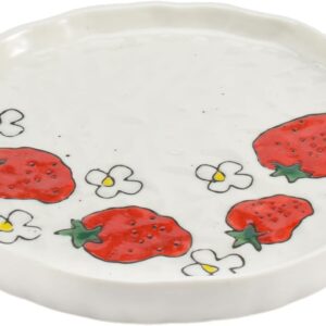 Ceramic Dinner Plate, Cute Strawberry Creative Plates Design, Printed Flowers Dinnerware for Office and Home, Kitchen Plates for Dessert (Strawberry)