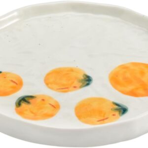 Ceramic Dinner Plate, Cute Fruit Creative Plates Design, Printed Flowers Dinnerware for Office and Home, Kitchen Plates for Dessert (Persimmon)