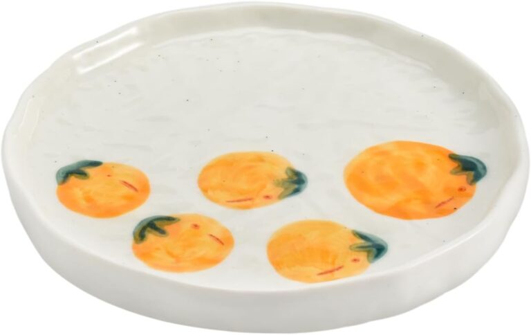 Ceramic Dinner Plate, Cute Fruit Creative Plates Design, Printed Flowers Dinnerware for Office and Home, Kitchen Plates for Dessert (Persimmon)