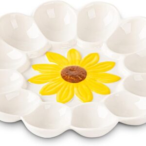Ceramic Sunflower Deviled Egg Tray - White Egg Platter For Party