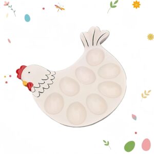 Ceramic Deviled Egg Platter Holder for Easter, Cock Shape Plates Eggs Serving Tray Carrier Chicken Egg Container