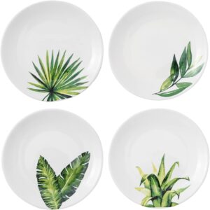 6 Inch Set of 4 Assorted Designs, Porcelain Plates With Plant Patterns, Ceramic Dessert Plates, Dishware for Sandwiches Salad Pasta,Microwave Oven Dishwasher Safe