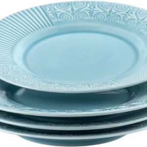 Appetizer Plates 8 Inch, Ceramic Small Dessert Plates for Appetizers, Sandwich, Snacks & Cakes, Embossment Serving Dishes Oven, Microwave, and Dishwasher Safe, Set of 4, Light Sky Blue