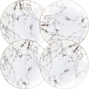Slight Gold Inlay Fashion Nordic Marble Design Porcelain Dinner Plates Set of 4 (Slight Gold 10 inches)