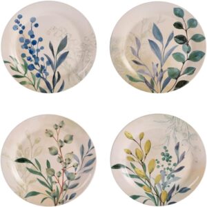 Botanical Valley Salad Plates Set of 4, 8.75 Inch Ceramic Dessert Plates for Salad, Appetizer, Side Dishes, Microwave and Dishwasher Safe, Gift for Housewarming and Thanksgiving