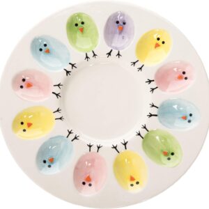 Ceramic Deviled Egg Platter Holder Easter Chicks Plates Egg Serving Tray for Hold n Devil Dozen Eggs