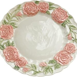 Ceramic Rose Flat Plate Embossed Dessert Dish Relief Flower Dinnerware Steak Plate Irregular Party Plates Kitchen Decorative Plates for Restaurant Decoration Household Wedding 8 Inch