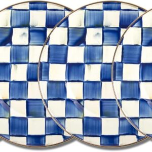 Enamel Dinner Plate, Decorative Dinnerware Plate, 10 Inches, Set of 4, Blue-and-White Royal Check