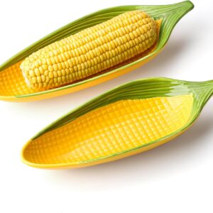 Ceramic Corn Dishes Corn Cob Holders - 12 Inches Corn Plates with Embossed Corn Design for BBQ, Picnics, Family Meals