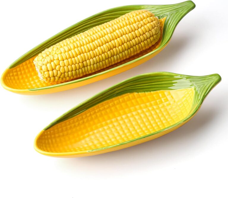 Ceramic Corn Dishes Corn Cob Holders - 12 Inches Corn Plates with Embossed Corn Design for BBQ, Picnics, Family Meals